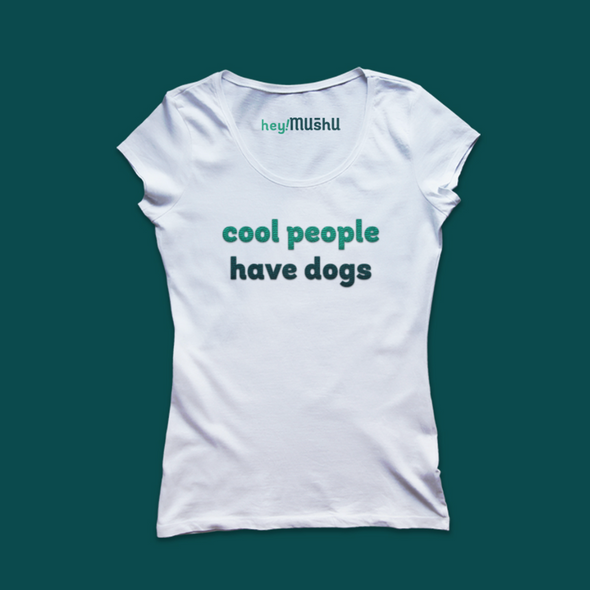 Women's embroidered t shirt - cool people have dogs (green)