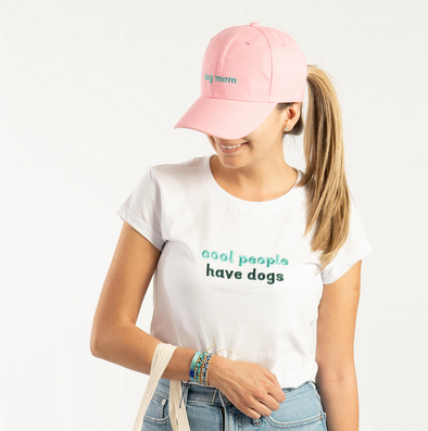 Women's embroidered t shirt - cool people have dogs (green)